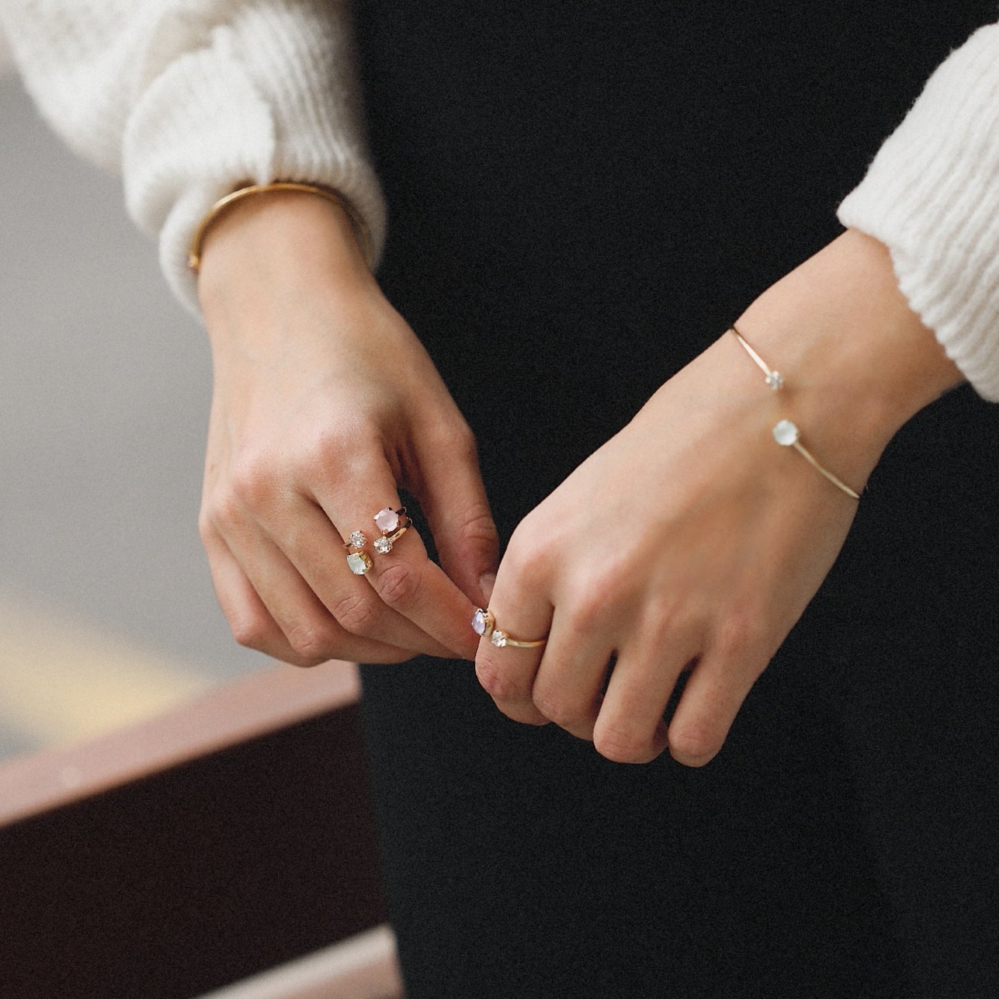 Gold plated Sterling Silver Adjustable ring crystal from Jasmine