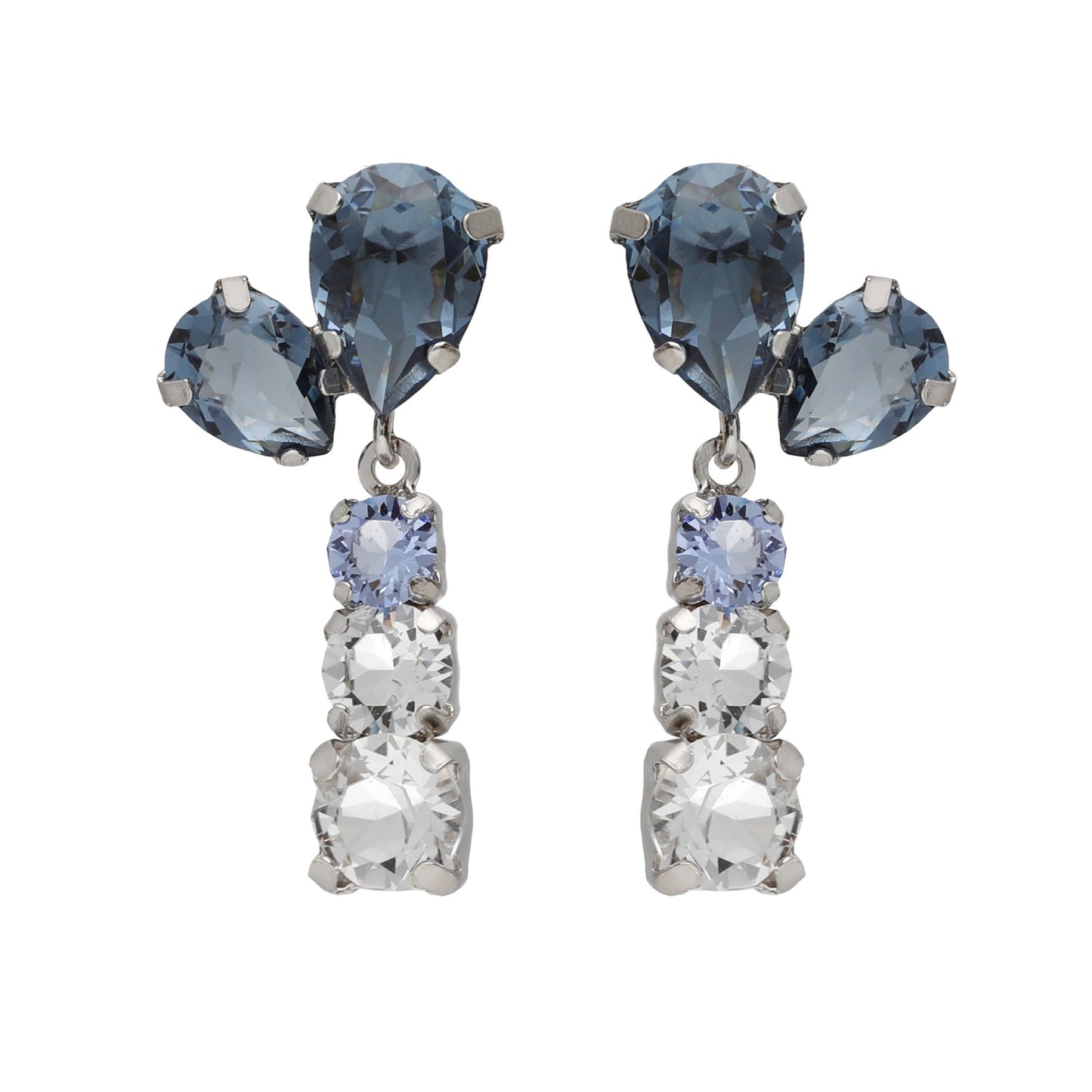 Rhodium plated Sterling Silver Long earrings drops blue crystal from Illume