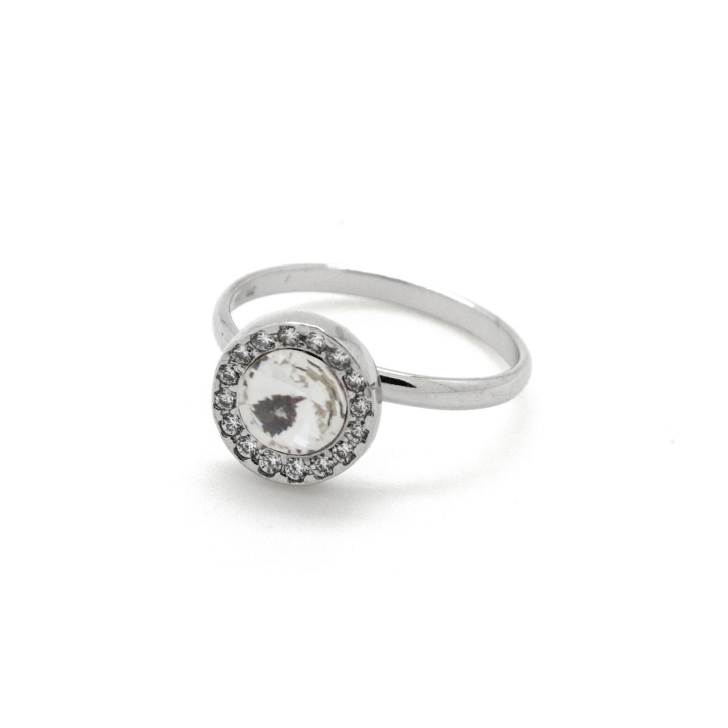 Rhodium Plated Sterling Silver Ring circle crystal from Premium