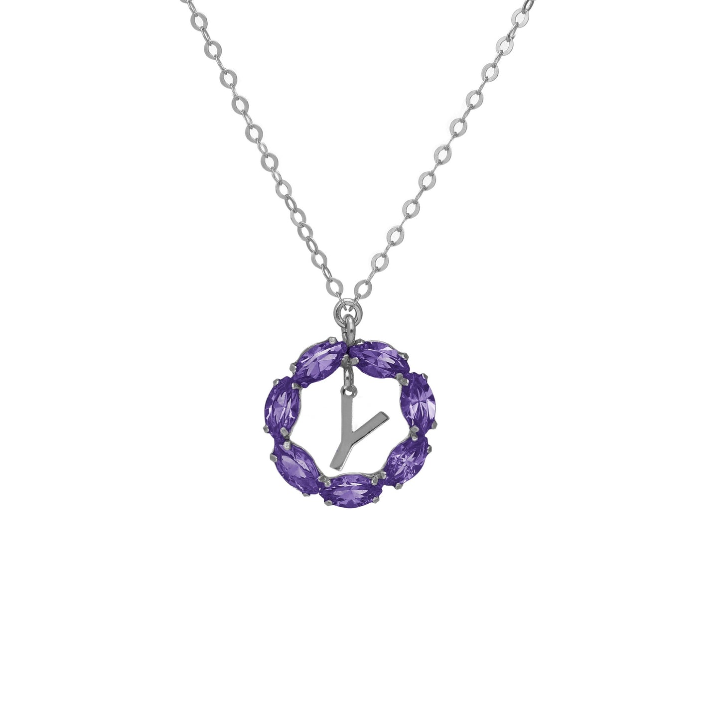 Rhodium Plated Sterling Silver Short necklace letter purple crystal from Thename