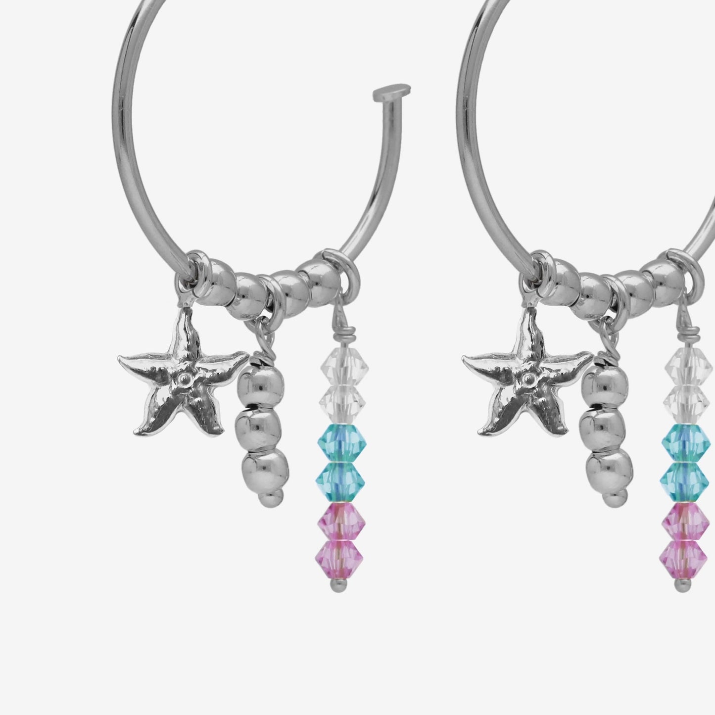 Rhodium Plated Sterling Silver Hoop earrings star multicolor crystal from Bliss