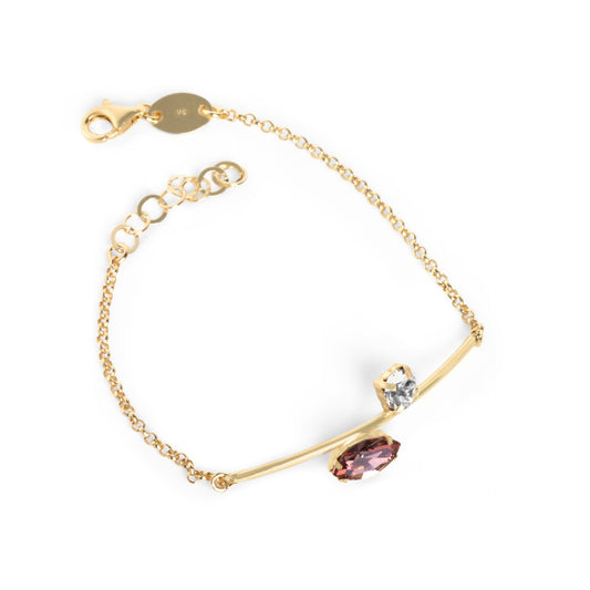 Pulsera cristal rosa en Plata baño Oro de Keila