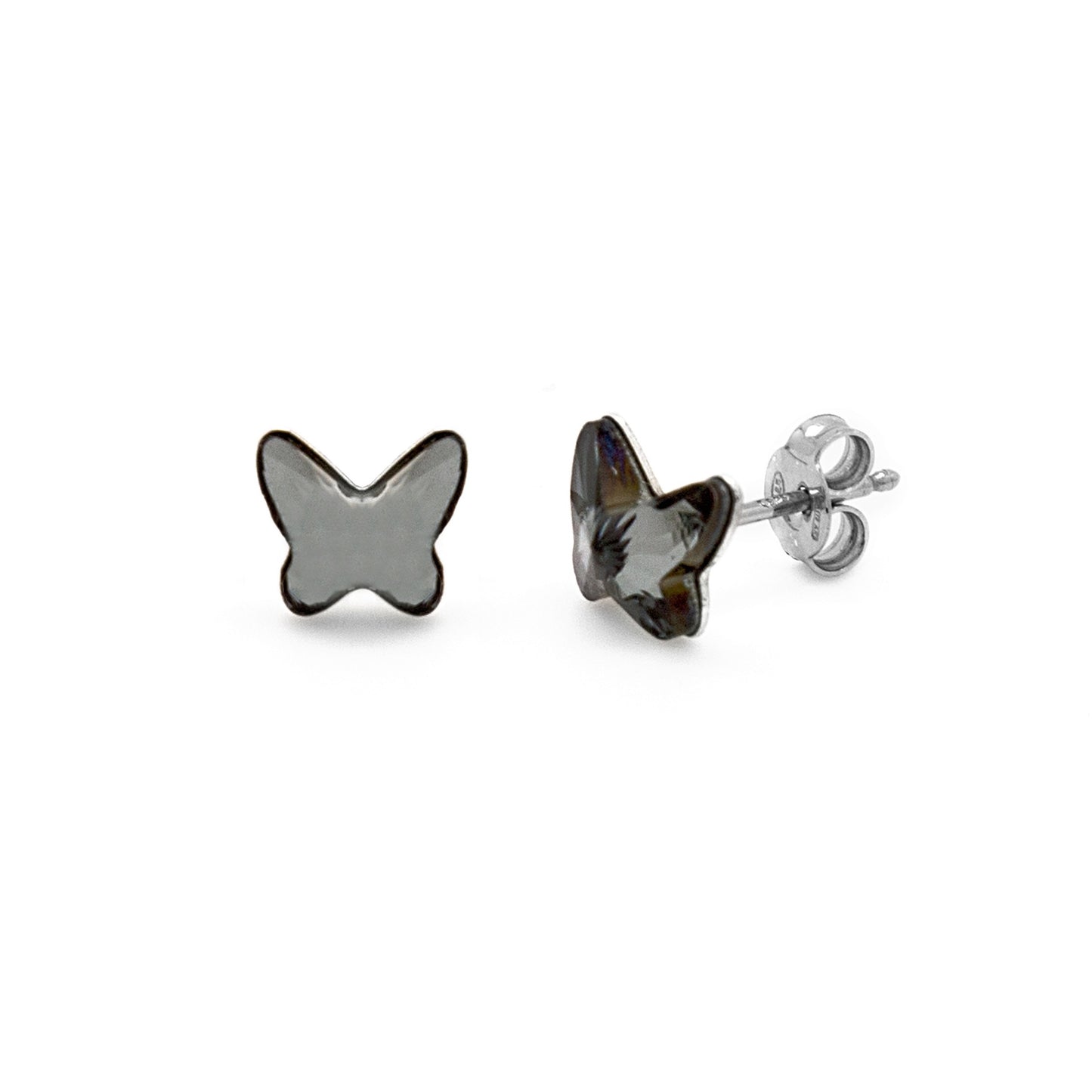 Rhodium Plated Sterling Silver Stud earrings butterfly crystal from Fantasy