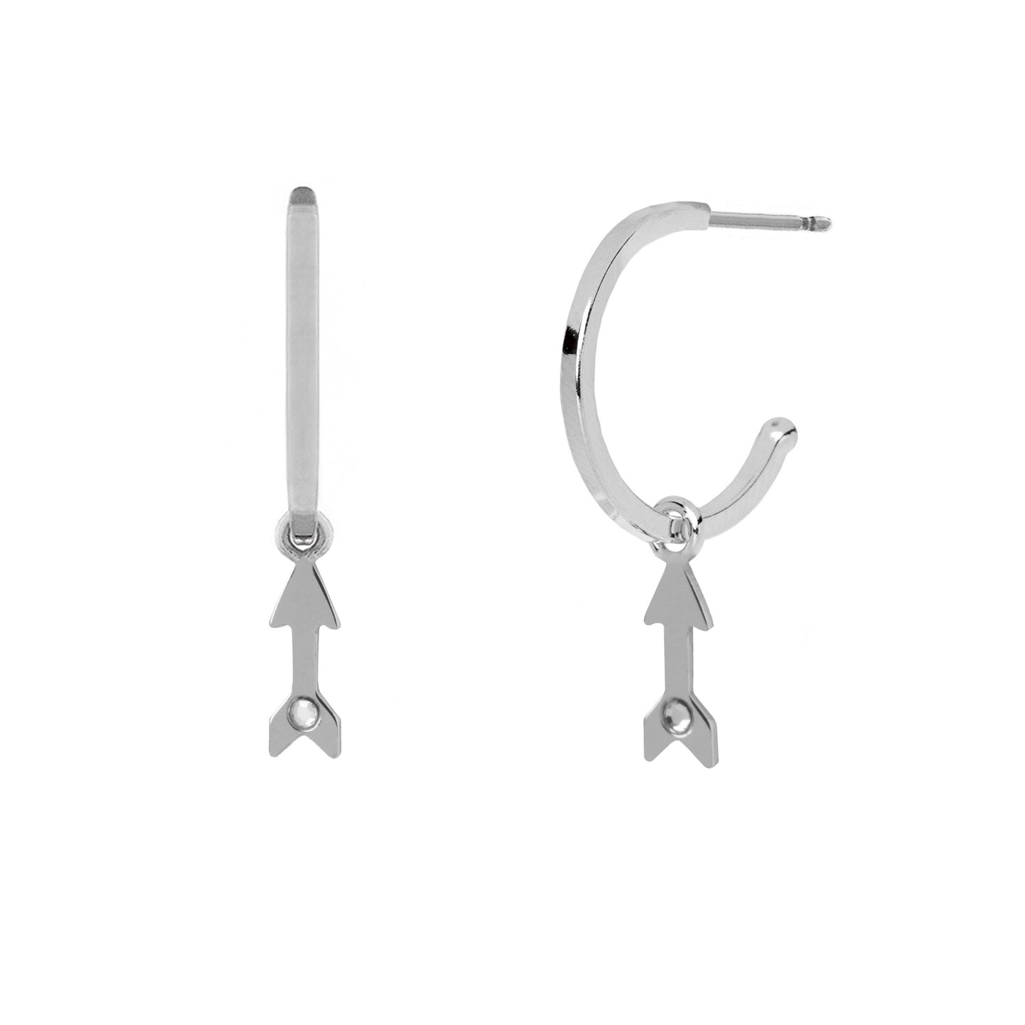 Sterling Silver Hoop earrings arrow white crystal from Areca