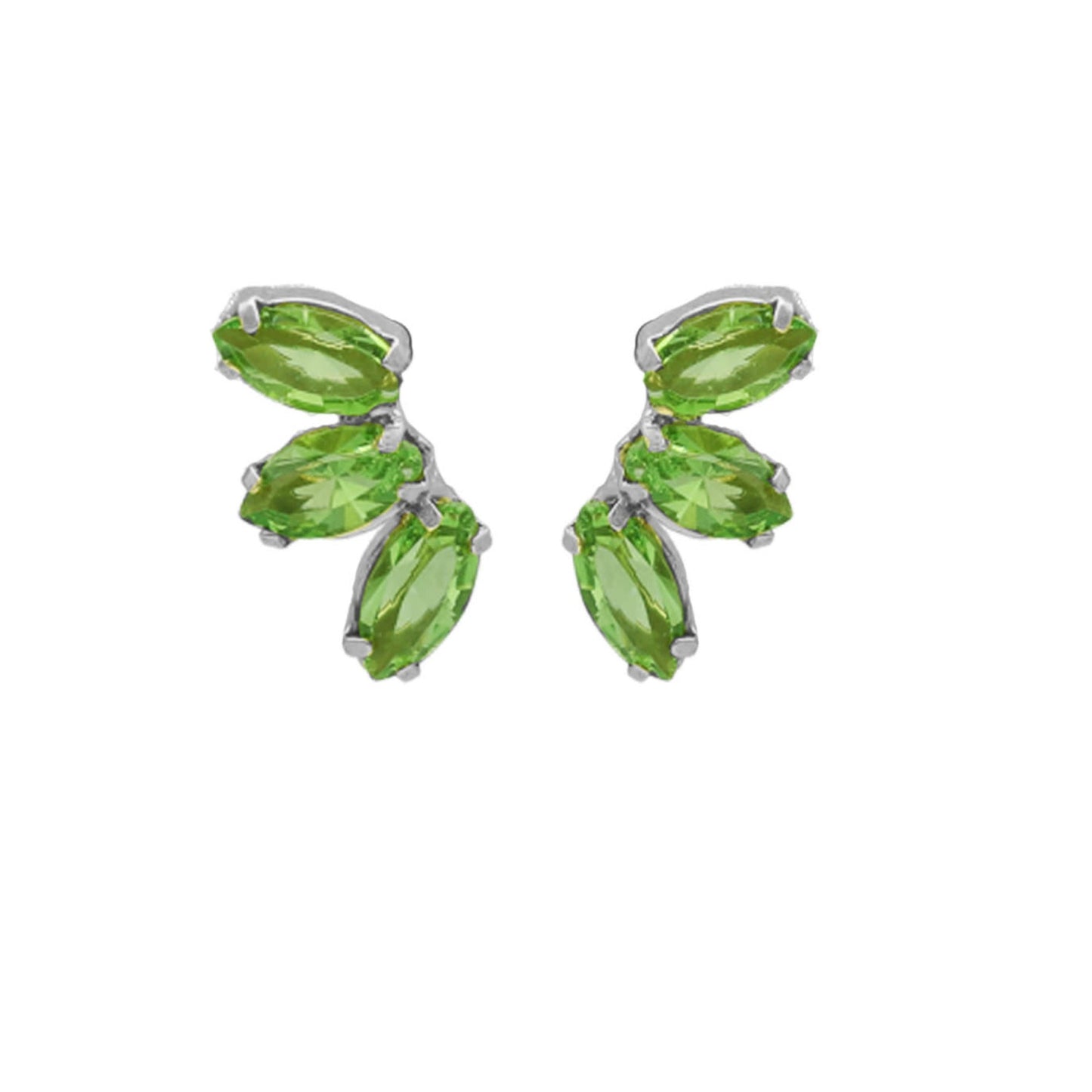 Rhodium Plated Sterling Silver Short earrings leaf crystal from Las Estaciones