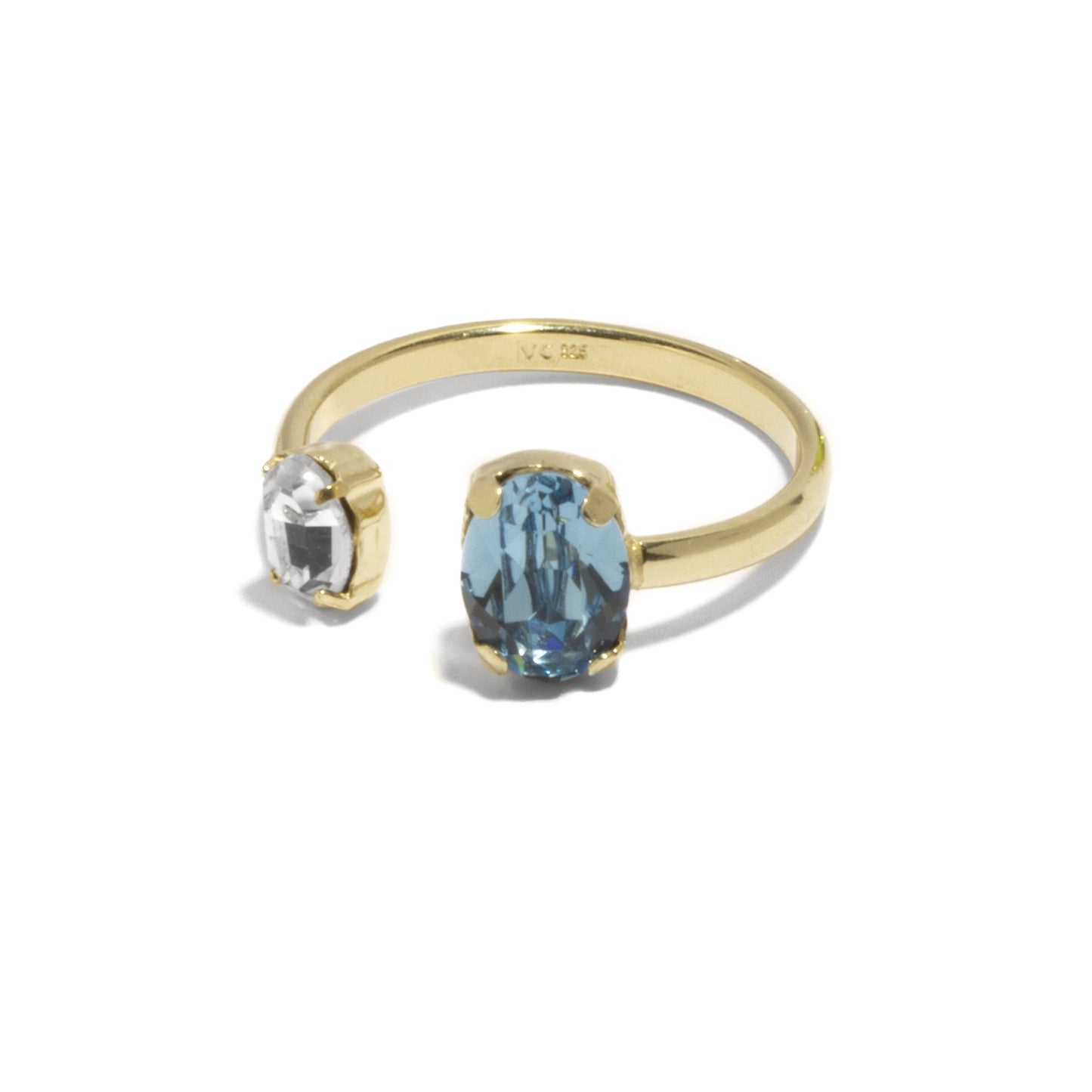 Gold plated Sterling Silver Adjustable ring oval crystal from Gemma