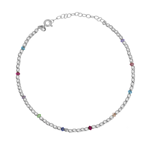 Sterling Silver Anklet multicolor crystal