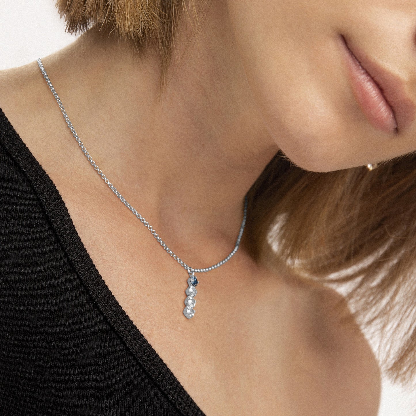 Rhodium Plated Sterling Silver Short necklace blue crystal from Fadhila