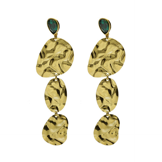 Gold plated Sterling Silver Long earrings green crystal from Fullness