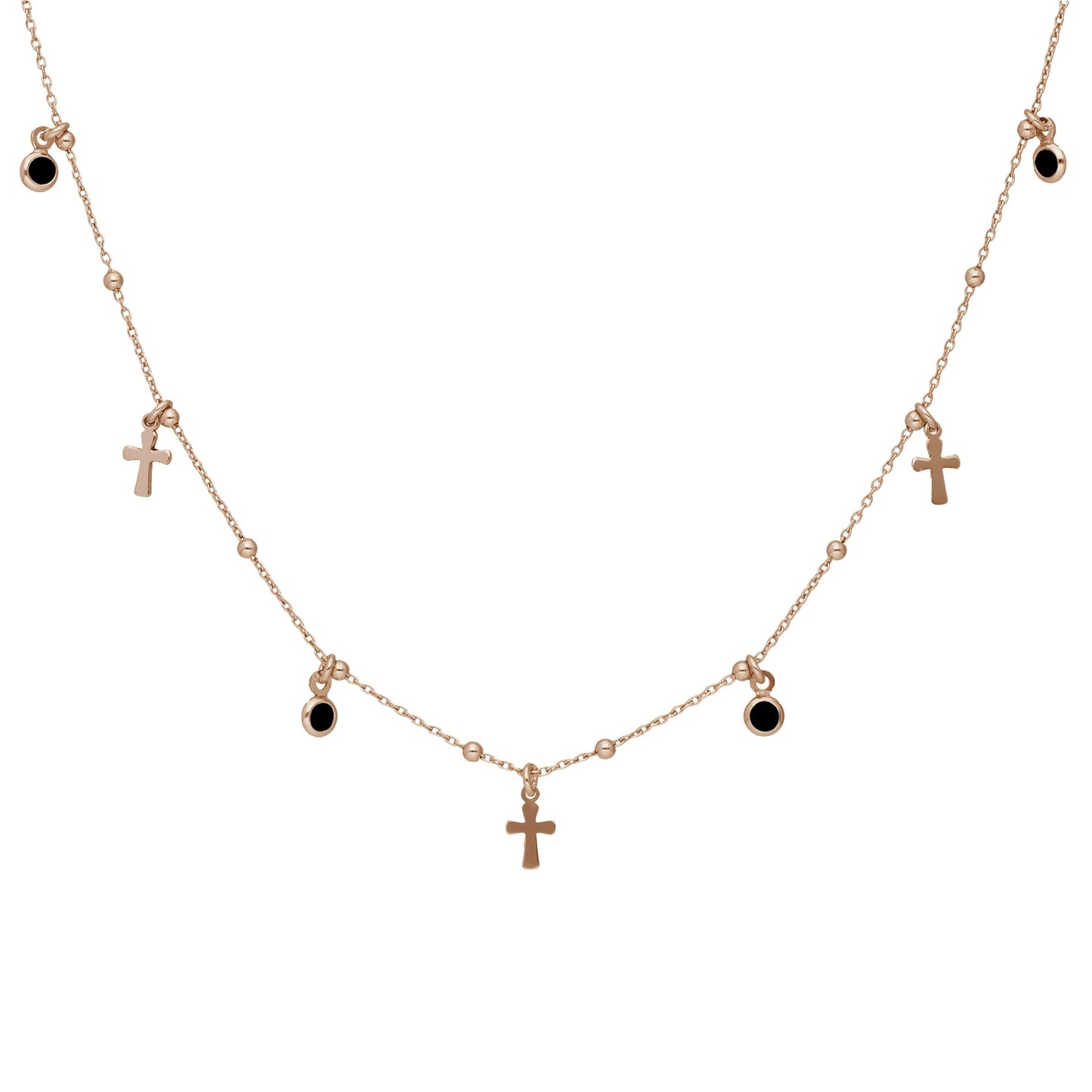 Rose Gold plated Sterling Silver Short necklace cross black crystal from Alea