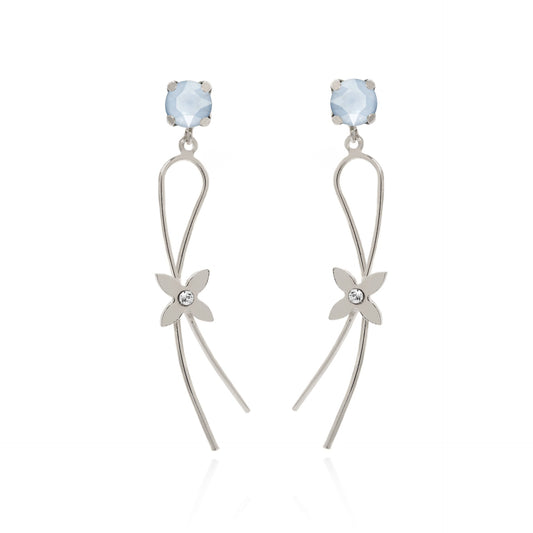 Rhodium Plated Sterling Silver Long earrings flower blue crystal from Vega