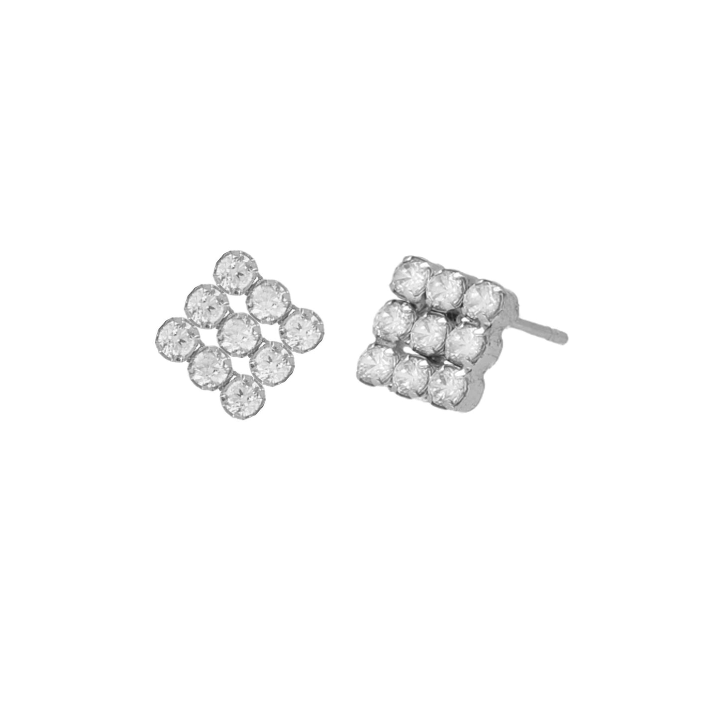 Pendientes botón cuadrado cristal blanco en Plata de Halo