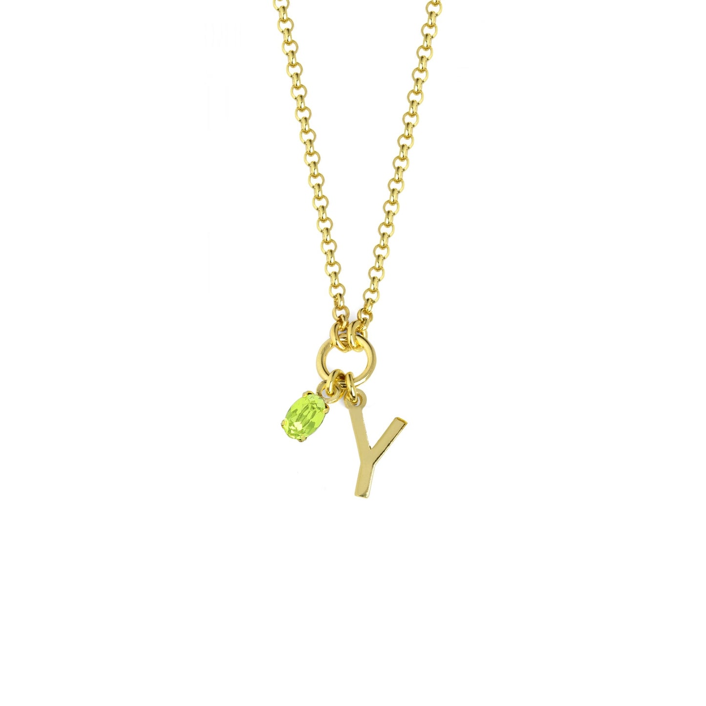 Gold plated Sterling Silver Short necklace letter green crystal from Initiale