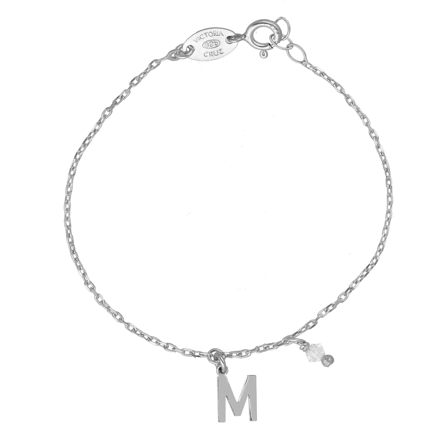 Rhodium Plated Sterling Silver Personalized bracelet letter white from Thename