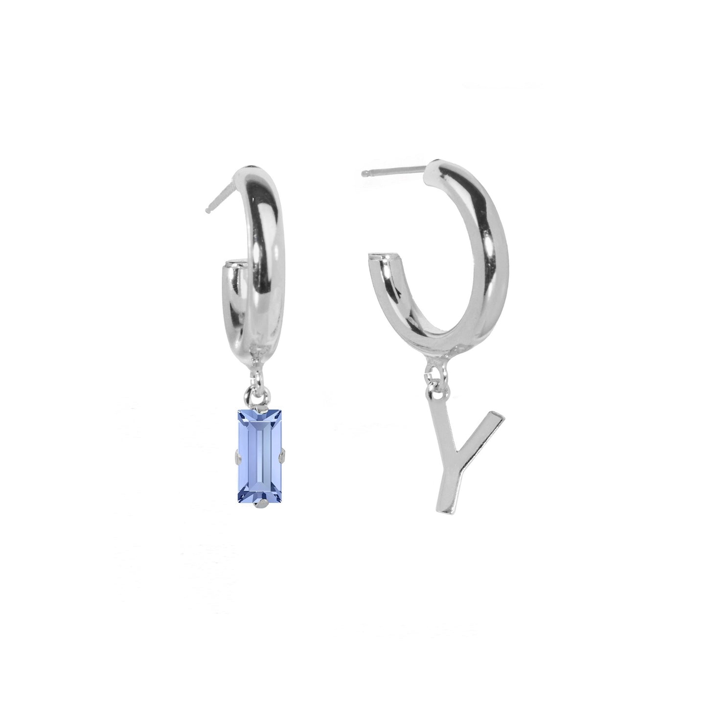 Rhodium Plated Sterling Silver Personalized earrings letter blue from Abecé