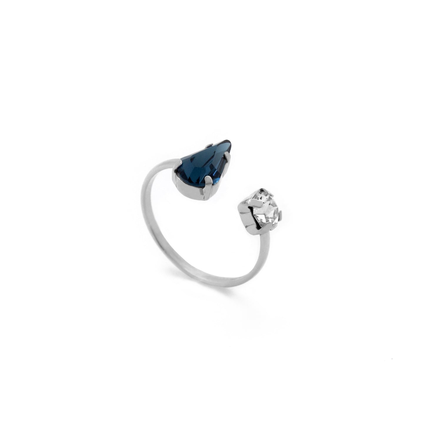 Rhodium Plated Sterling Silver Adjustable ring crystal from Drop