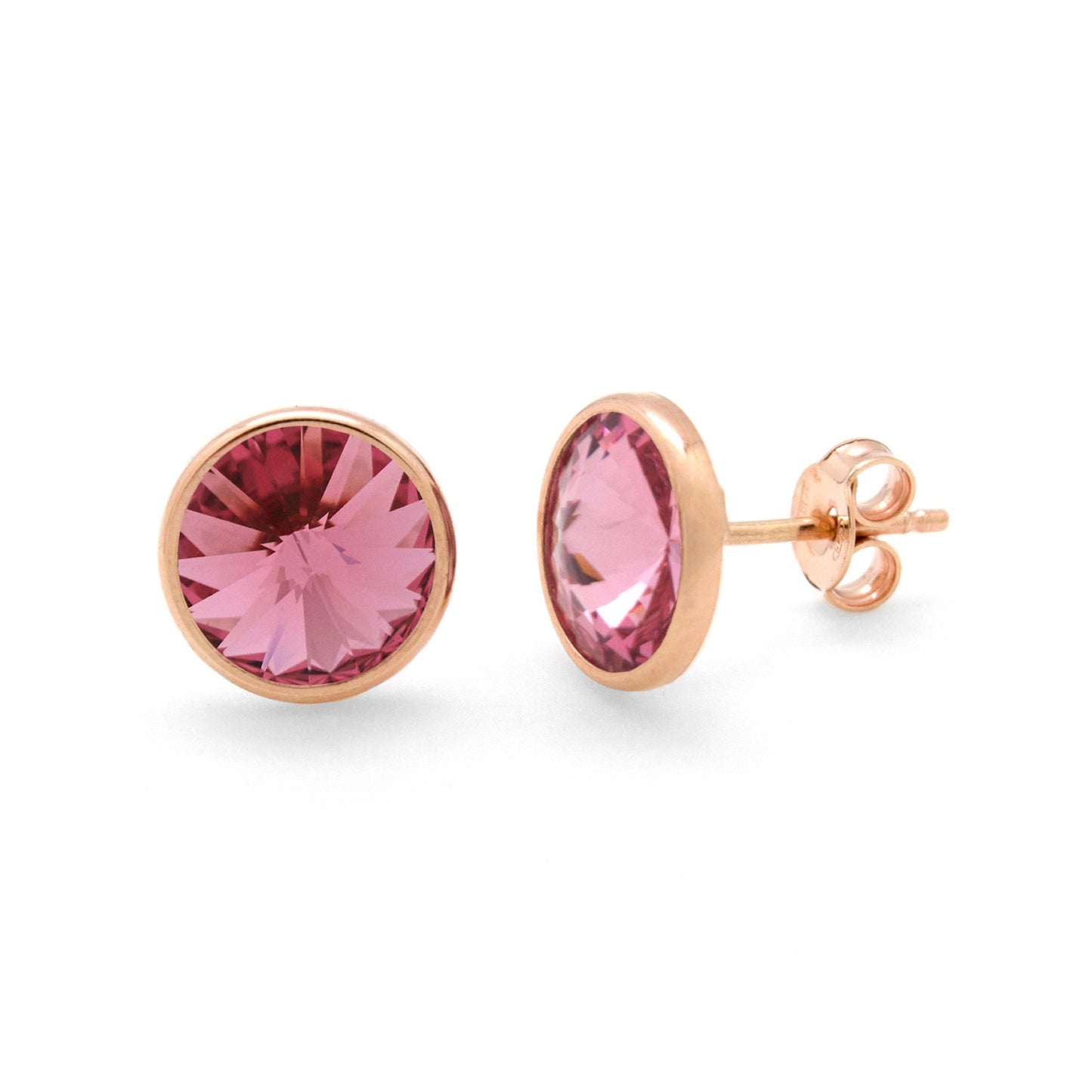 Rose Gold plated Sterling Silver Stud earrings 11,5mm circle crystal from Basic