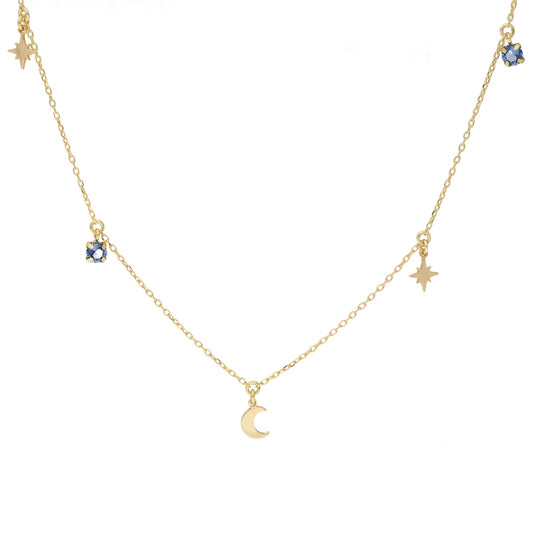 Sterling Silver Short necklace moon blue crystal from El Firmamento