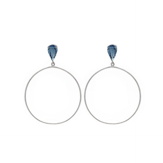 Rhodium Plated Sterling Silver Hoop earrings blue crystal from Hoop