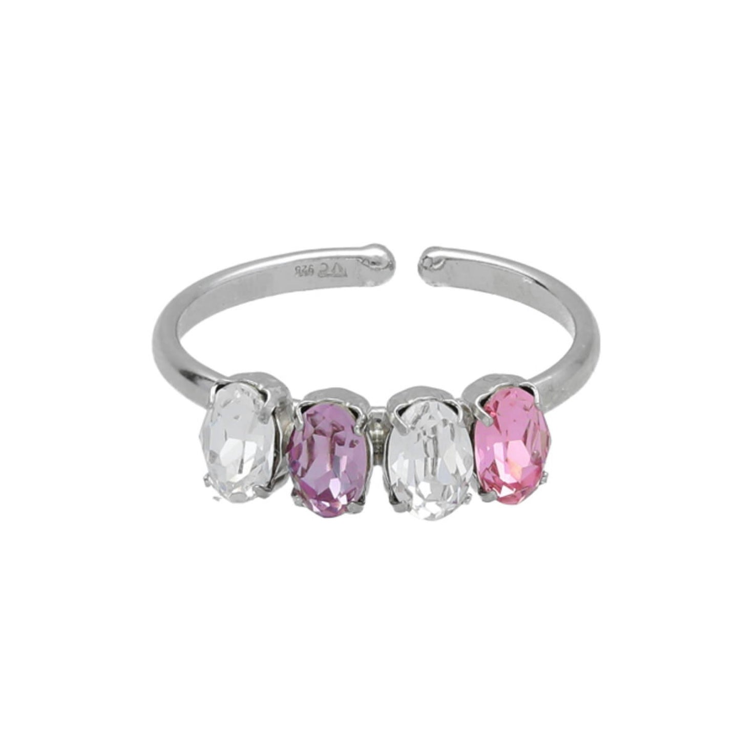 Anillo ajustable oval cristal multicolor en Plata de Alyssa