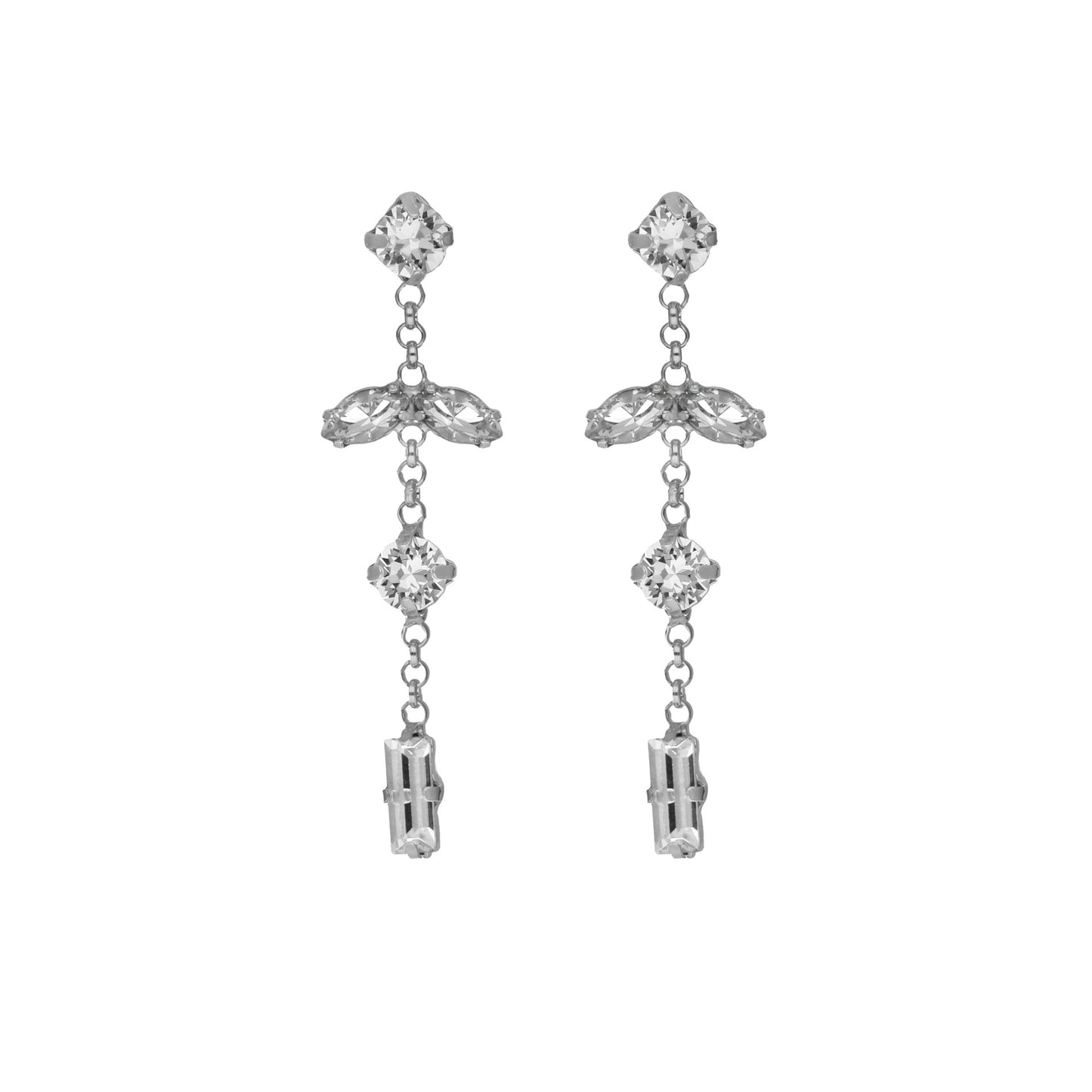 Rhodium Plated Sterling Silver Long earrings white crystal from Melissa