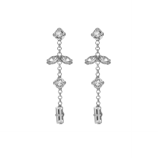 Rhodium Plated Sterling Silver Long earrings white crystal from Melissa