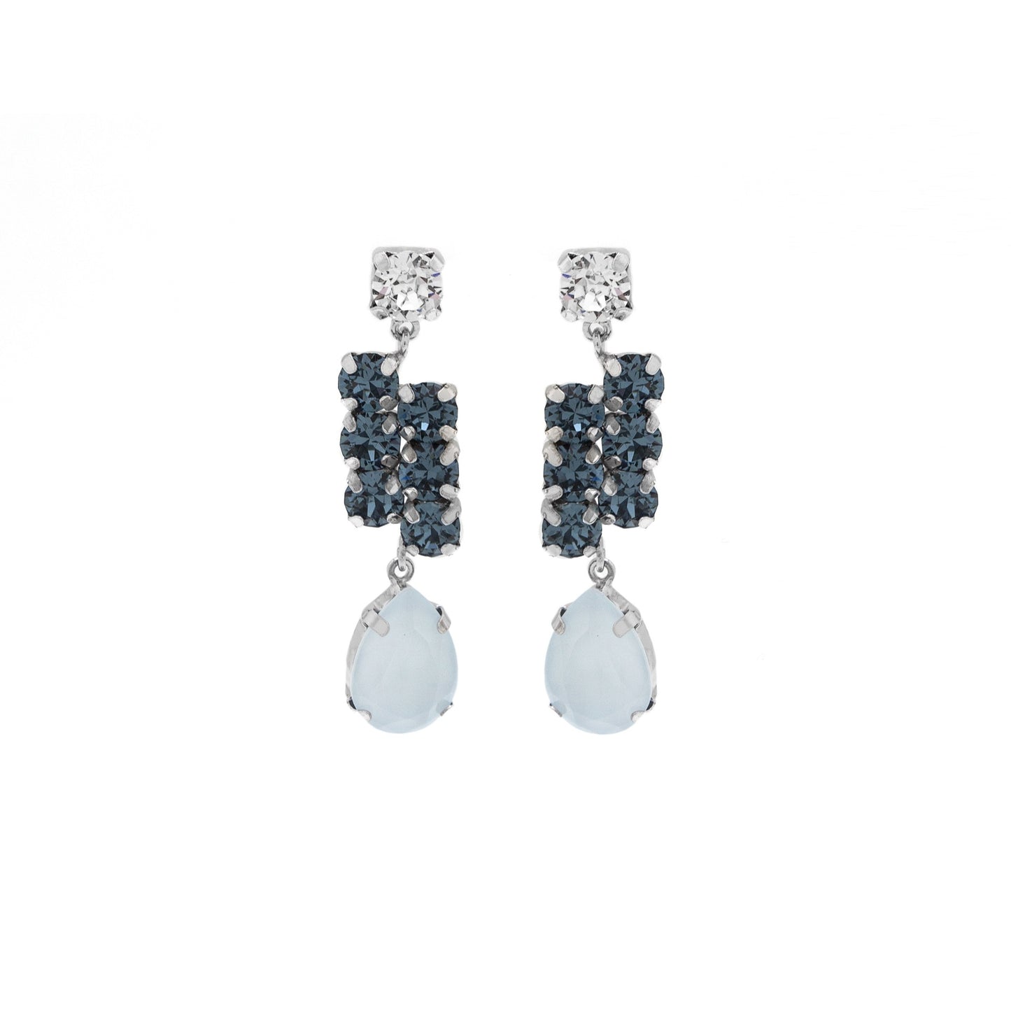 Rhodium Plated Sterling Silver Long earrings drop blue crystal from Pixel