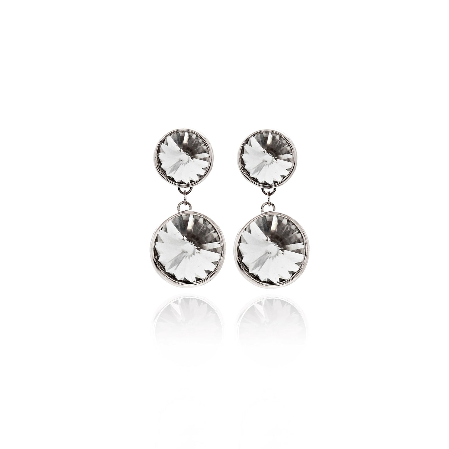 Pendientes cortos 9 y 11,5mm círculo cristal en Plata baño rodio de Basic