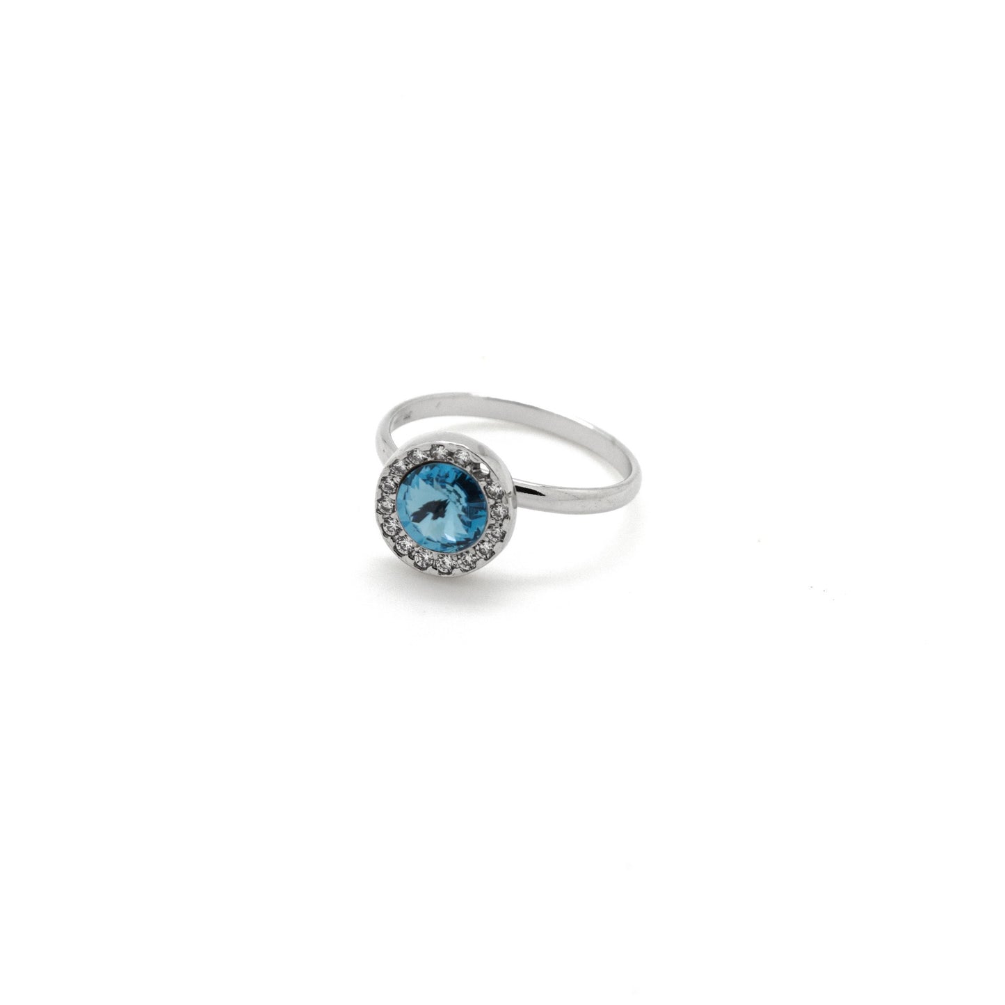 Rhodium Plated Sterling Silver Ring circle crystal from Premium