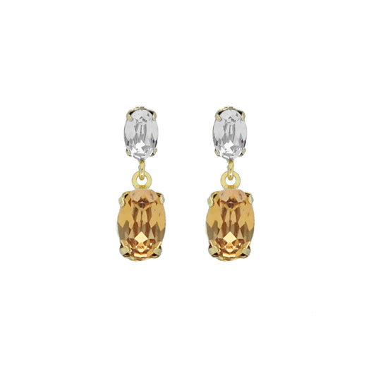 Pendientes cortos oval cristal en Plata baño Oro de Gemma