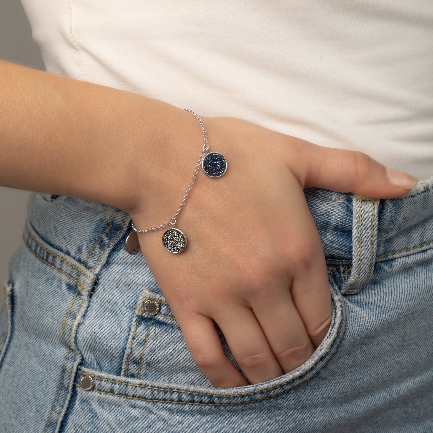 Pulsera círculo cristal blanco en Plata baño rodio de Chiss