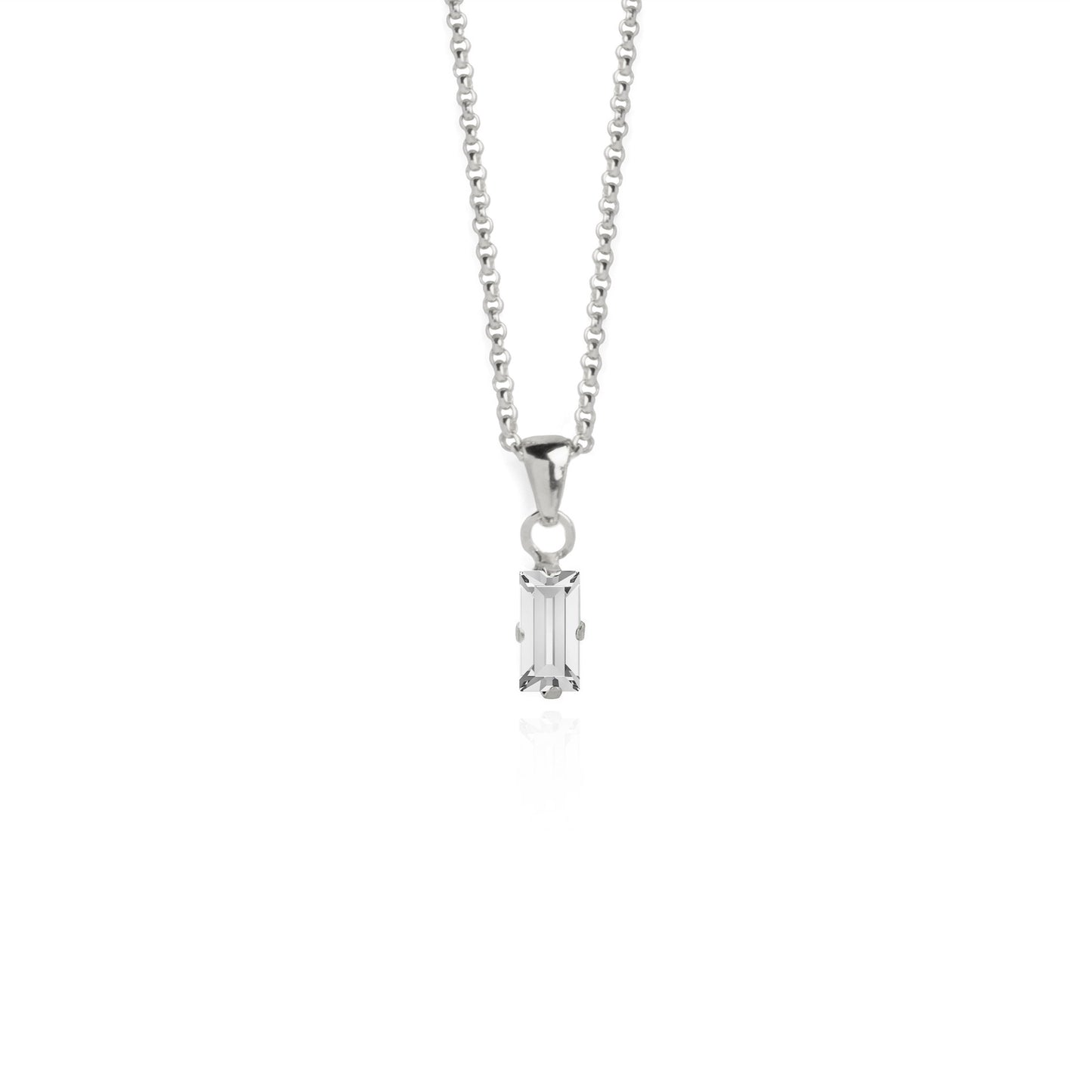 Rhodium Plated Sterling Silver Short necklace rectangle white crystal from Macedonia