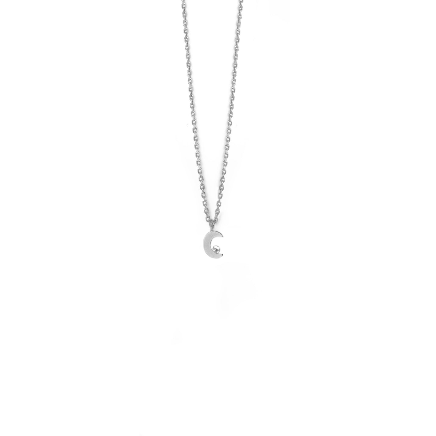 Sterling Silver Short necklace moon white crystal from Celeste