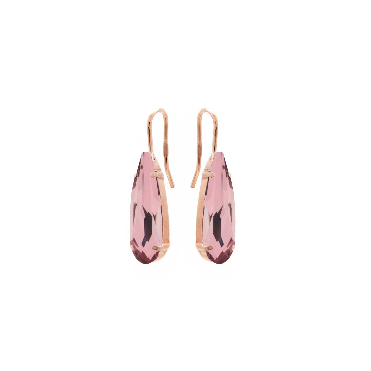 Pendientes largos marquesa cristal rosa en Plata baño Oro Rosa de Marquesa