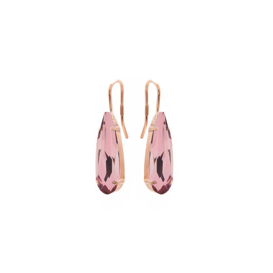 Pendientes largos marquesa cristal rosa en Plata baño Oro Rosa de Marquesa