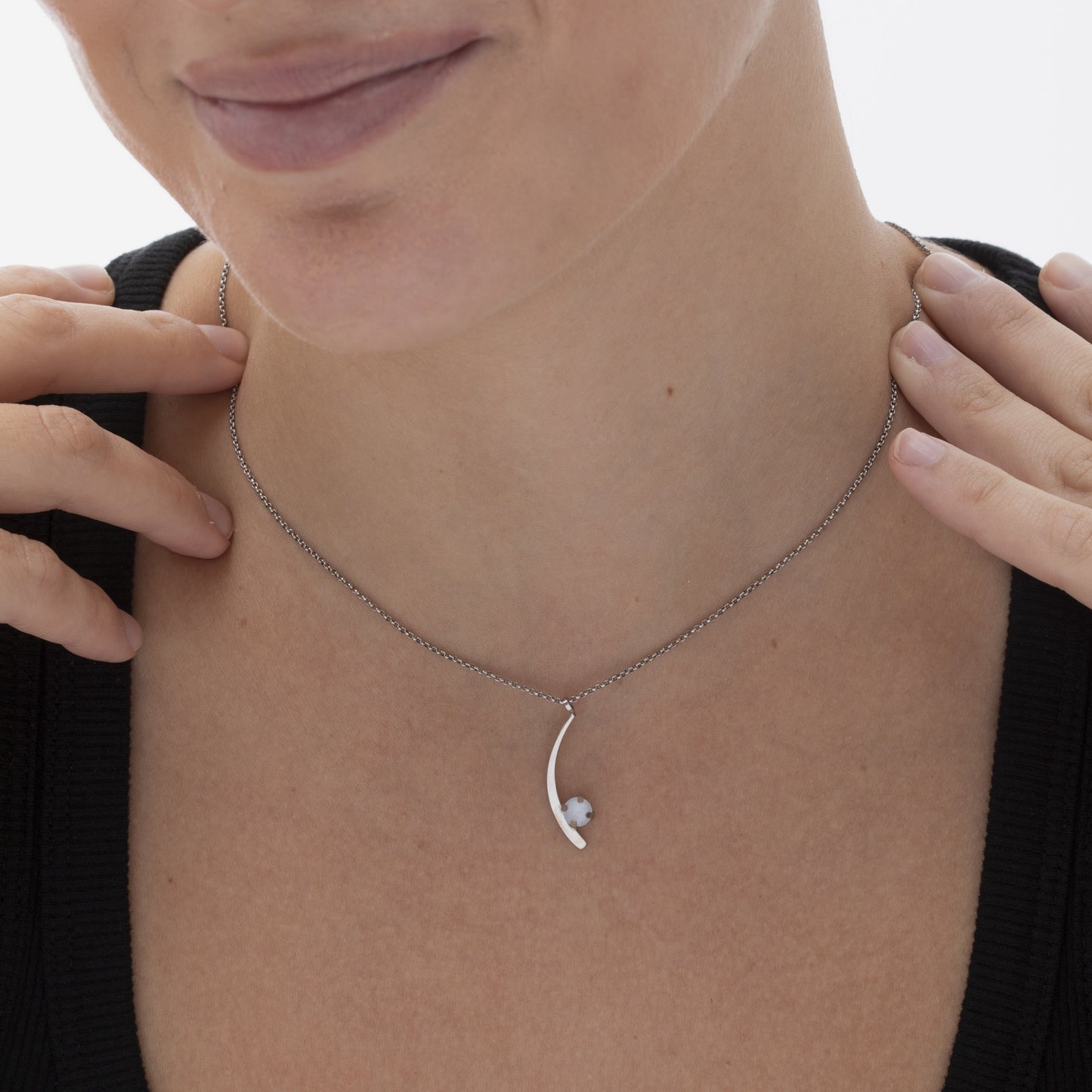 Rhodium Plated Sterling Silver Short necklace moon blue crystal from Selene