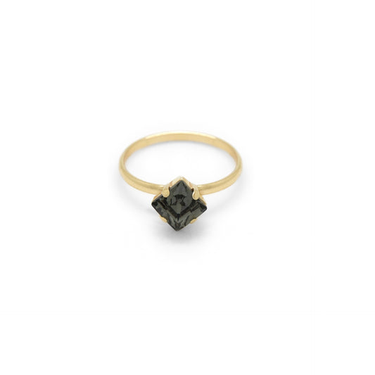 Anillo rombo cristal negro en Plata baño Oro de Hoop