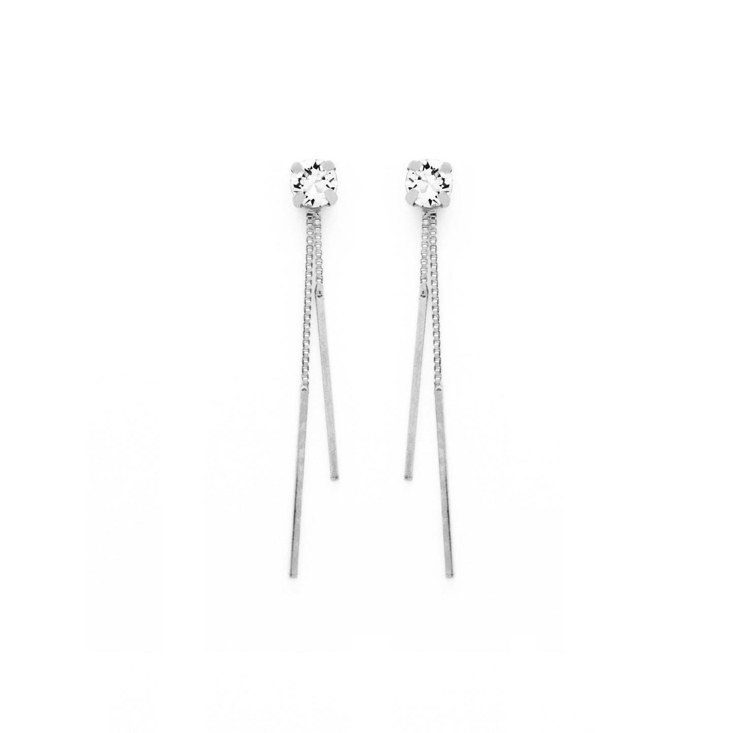 Sterling Silver Long earrings white crystal from Minimal