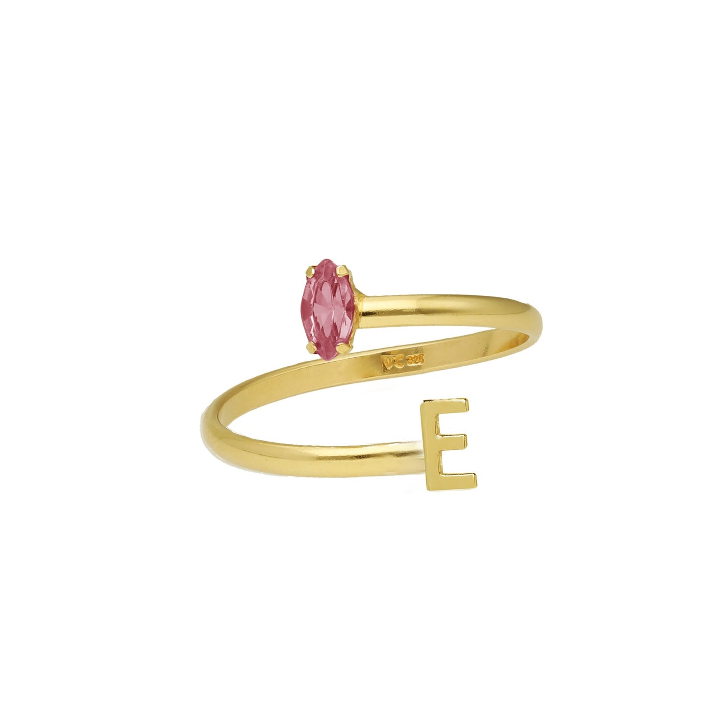 Anillo ajustable personalizados letra rosa en Plata baño Oro de Thename