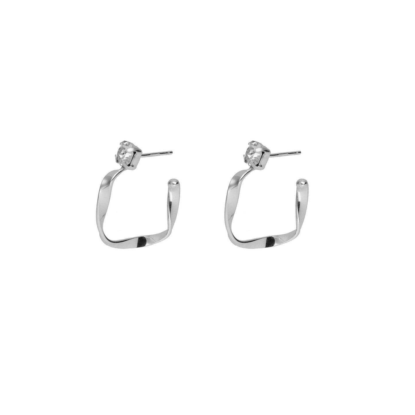 Rhodium Plated Sterling Silver Hoop earrings white crystal from Eleonora