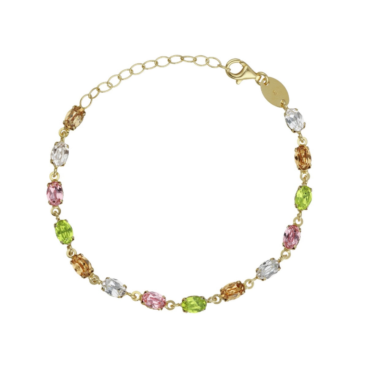 Pulsera oval cristal multicolor en Plata de Alyssa