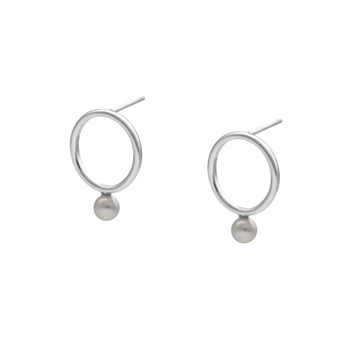 Sterling Silver Short earrings circle pearl from Perlite