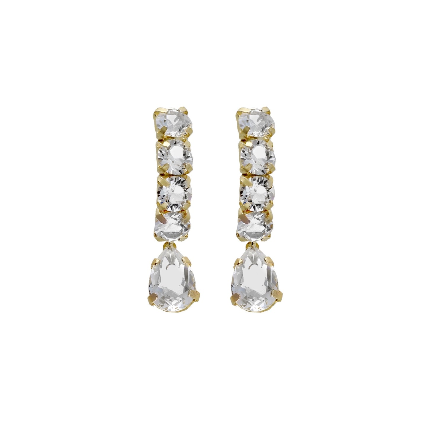 Gold plated Sterling Silver Long earrings drop white crystal from Transparent