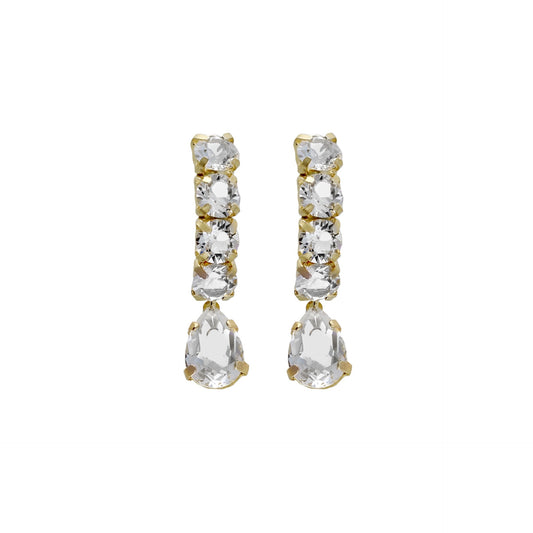 Gold plated Sterling Silver Long earrings drop white crystal from Transparent