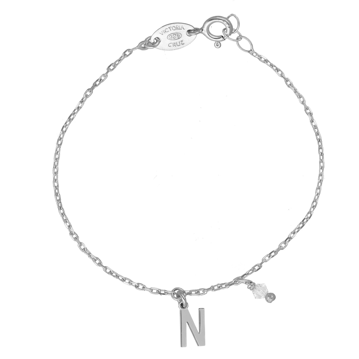 Rhodium Plated Sterling Silver Personalized bracelet letter white from Thename