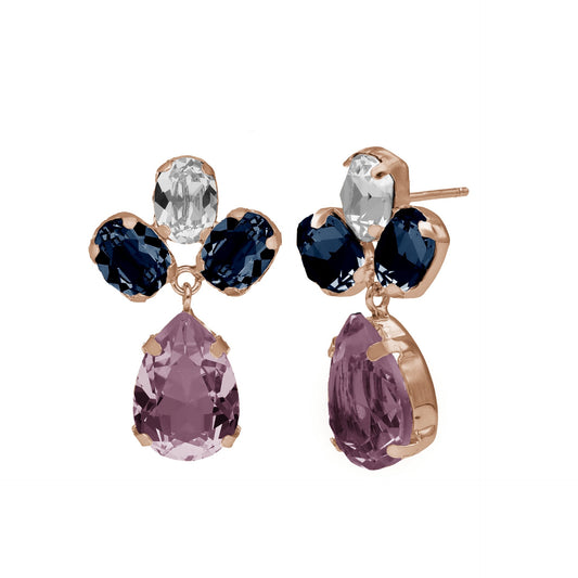 Rose Gold plated Sterling Silver Long earrings drop purple crystal from Blooming