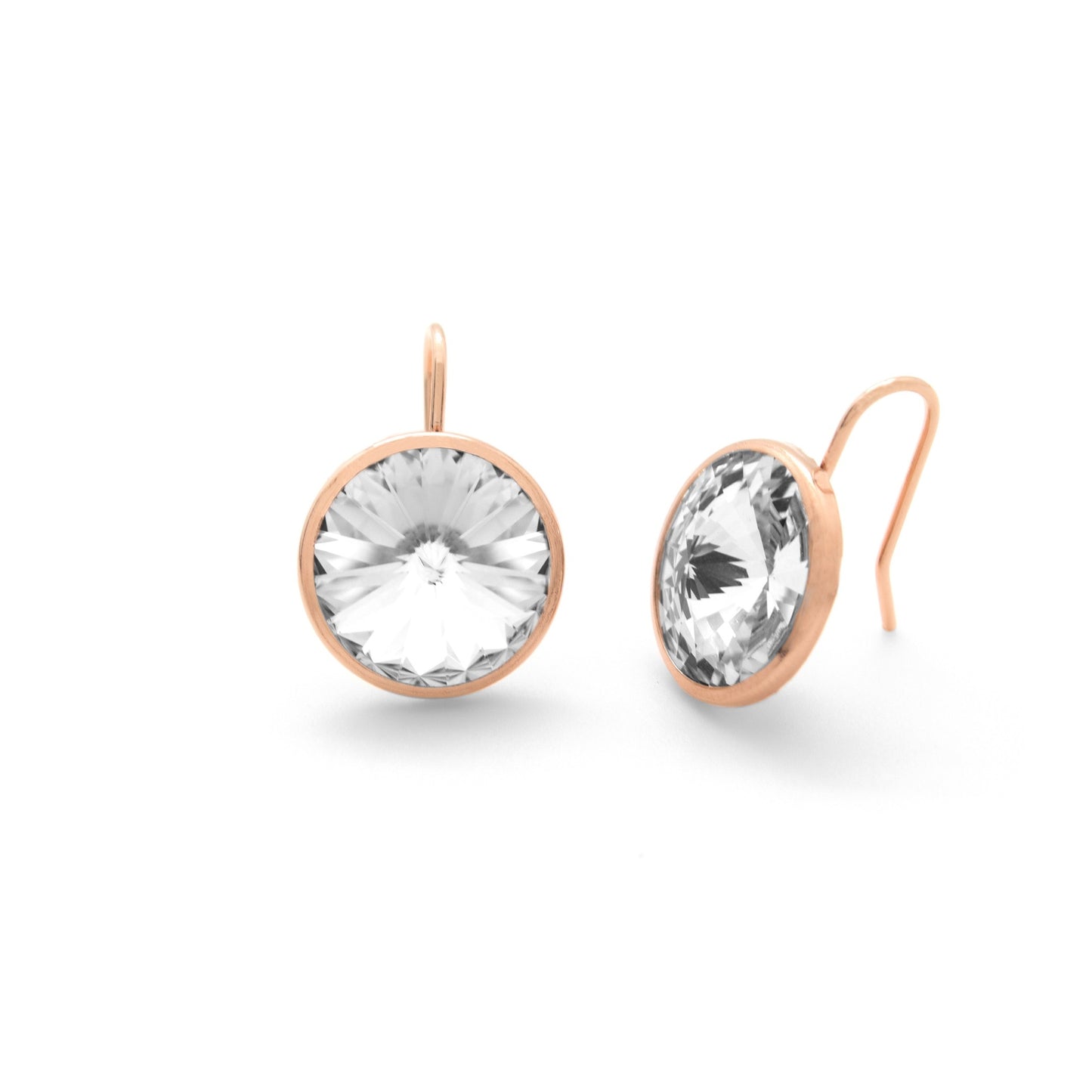 Rose Gold plated Sterling Silver Short earrings 15mm circle crystal from Basic