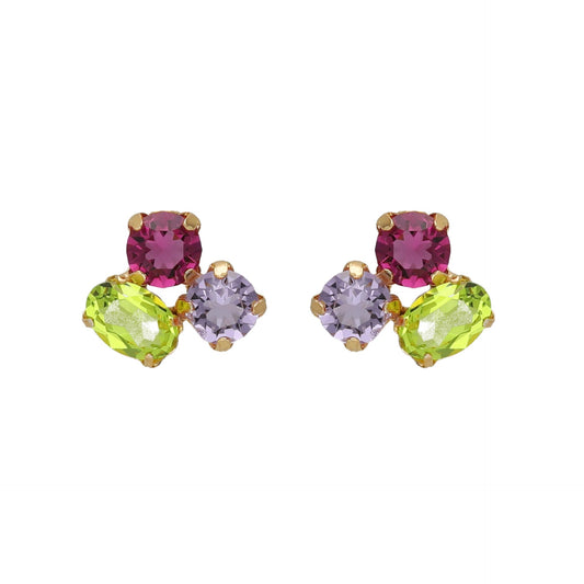 Pendientes botón cristal multicolor en Plata baño Oro de Odele