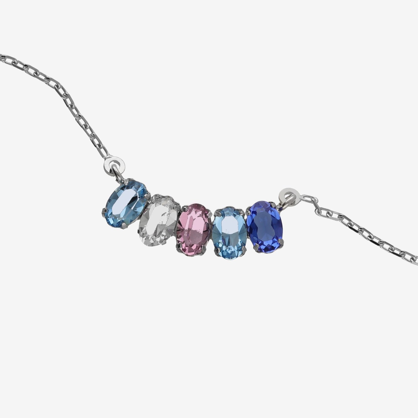 Rhodium Plated Sterling Silver Short necklace oval blue crystal from Harmony