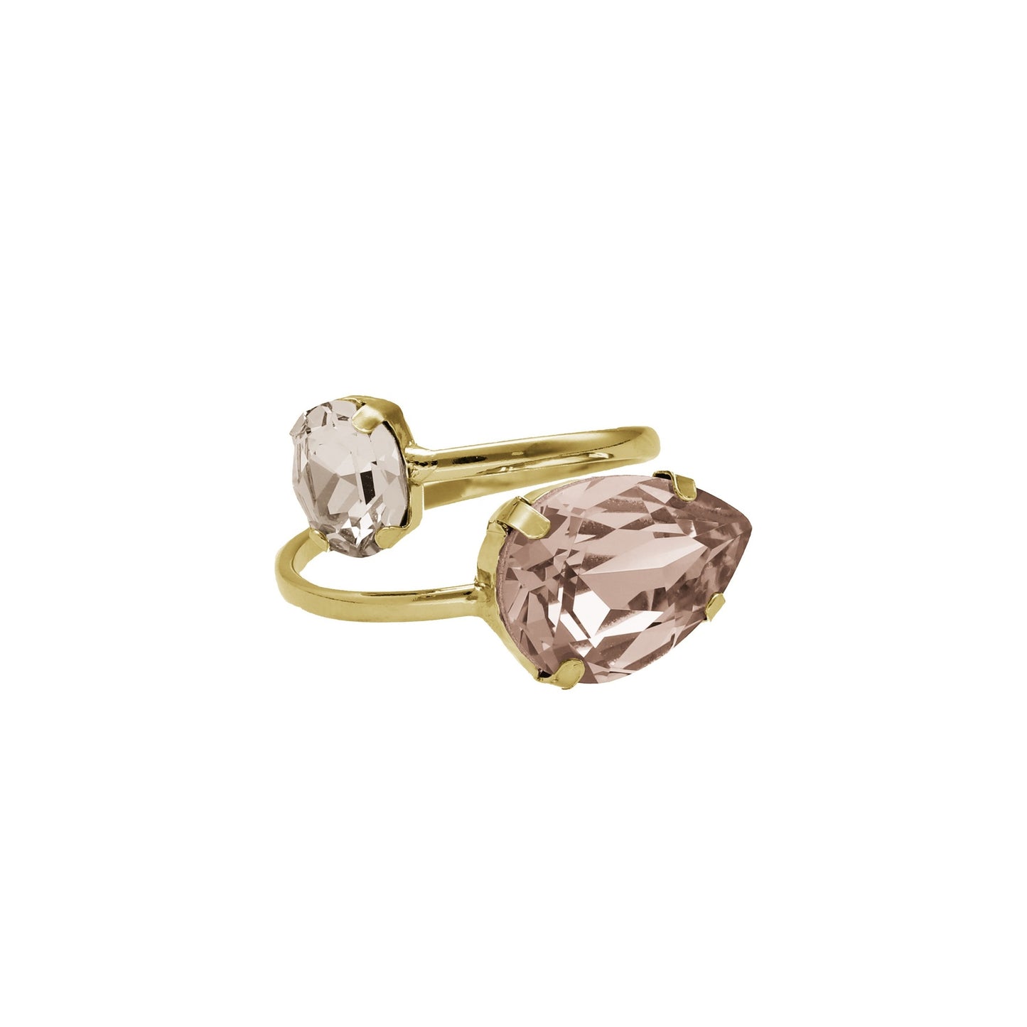 Gold plated Sterling Silver Adjustable ring drop crystal from Blooming